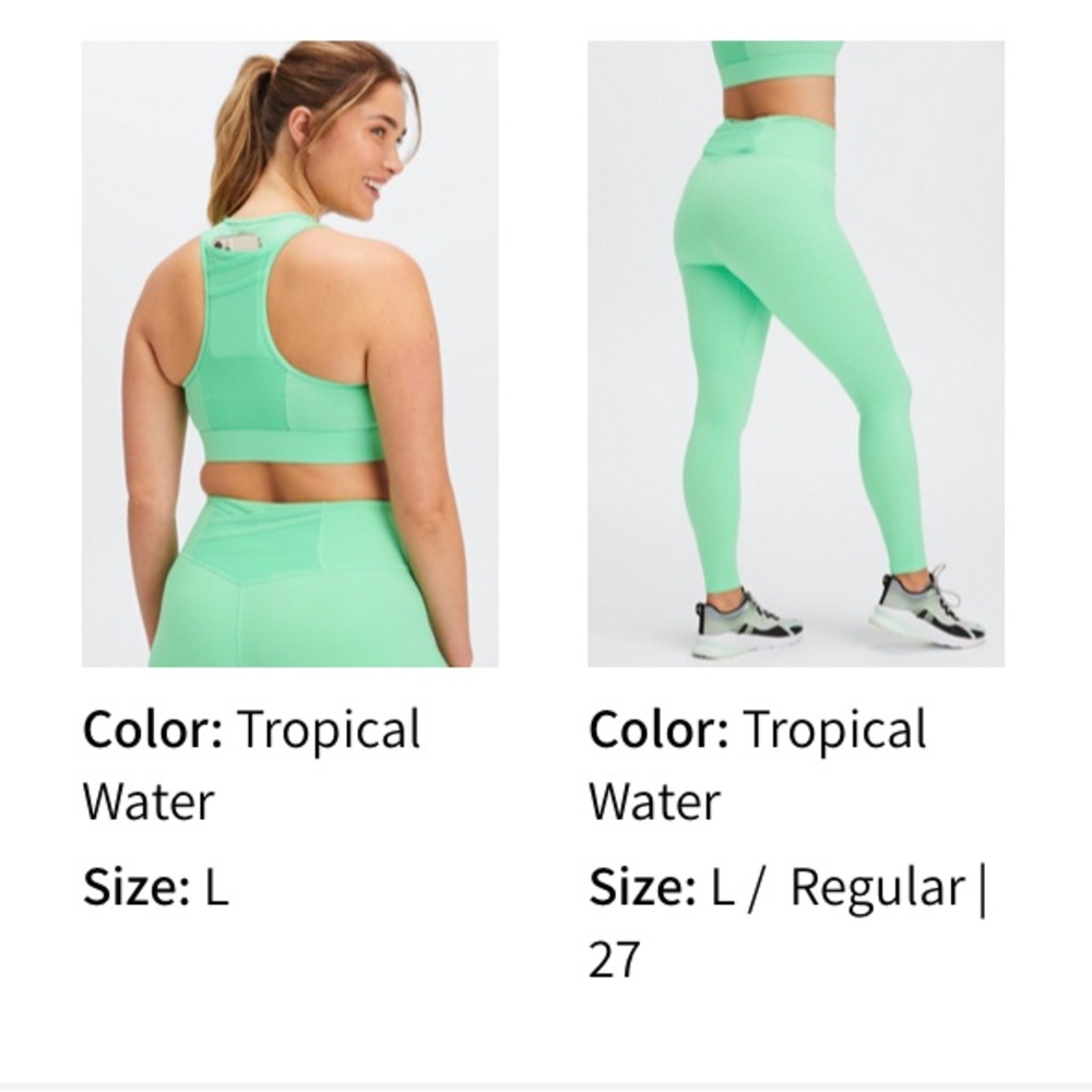 Fabletics Bright Green women’s workout set, large